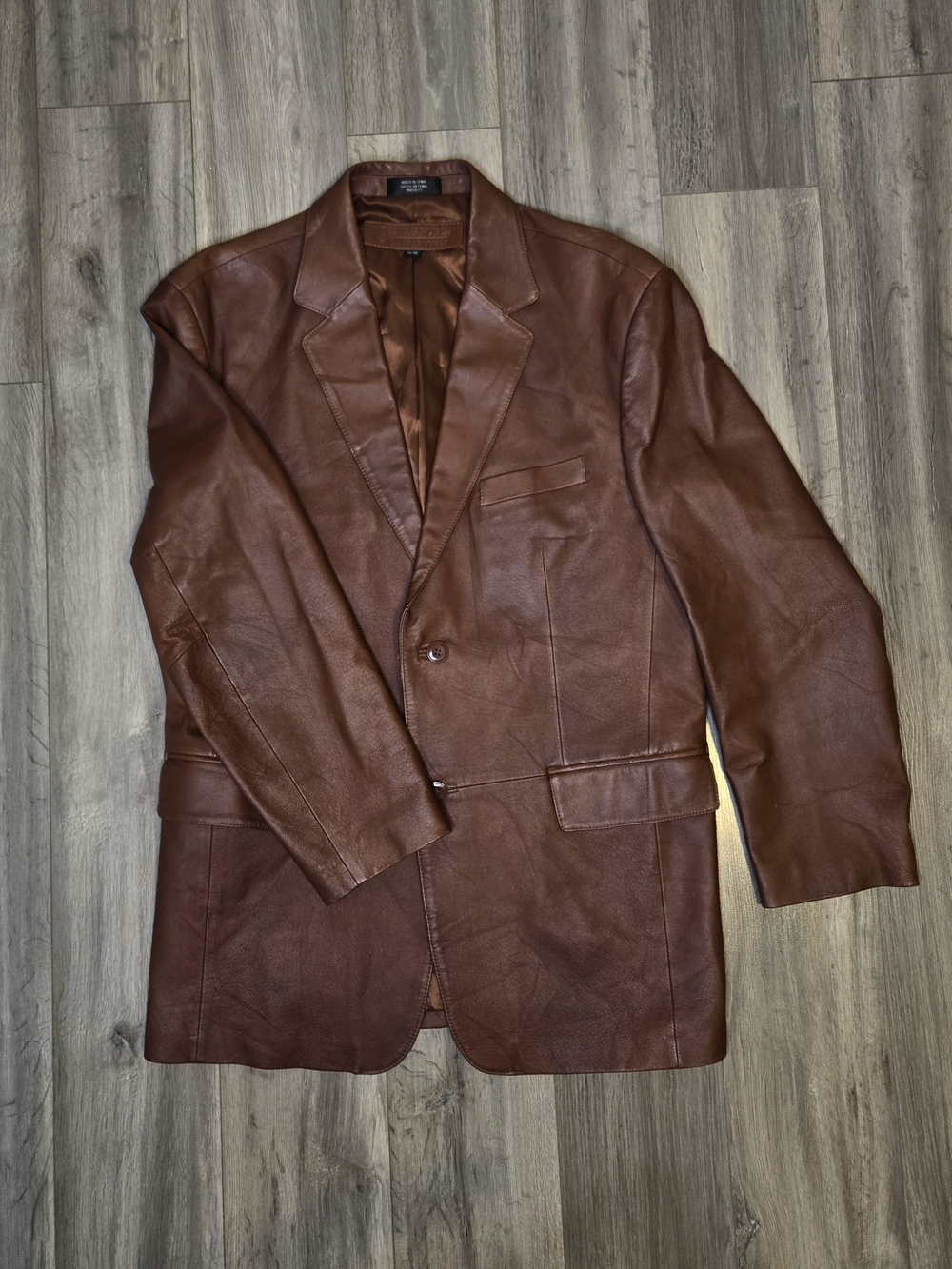 Stafford Brown Leather Sport Coat - Single-Breasted